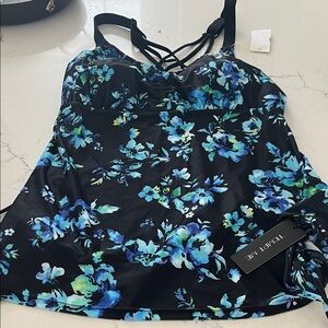 Tempt Me Women's Floral Swim Top - Black and Blue